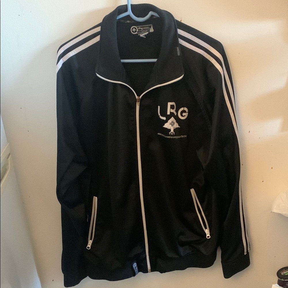 Dope LRG Black Track Masters Full Zip Jacket with double white stripes SZ L🔥🔥🔥